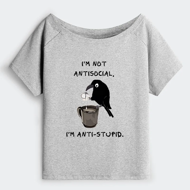 Tokyo-Tiger Cool Crow Sips Calm Coffee Alone Off Shoulder T-Shirt