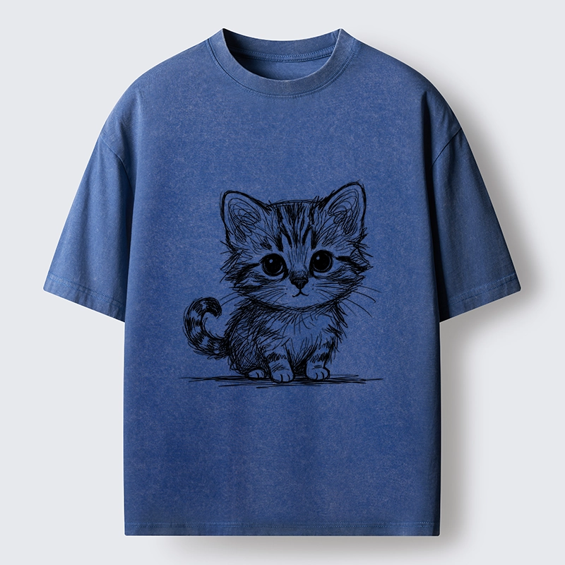 Tokyo-Tiger Black Ink Baby Cat Washed T-Shirt