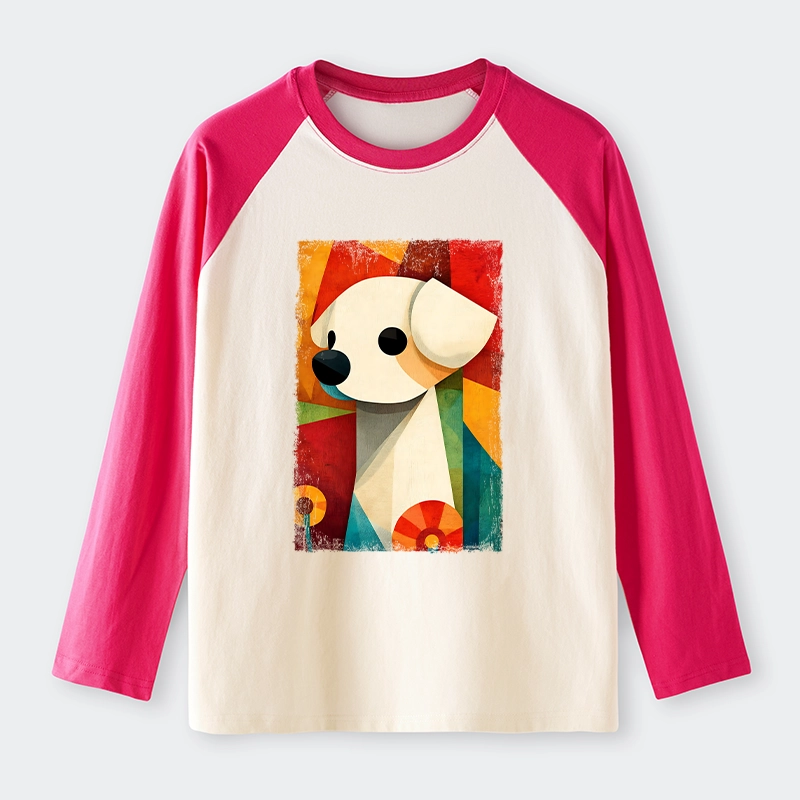 Tokyo-Tiger Retro Abstract Color Block Puppy Art Raglan Long Sleeve T-shirt Sale