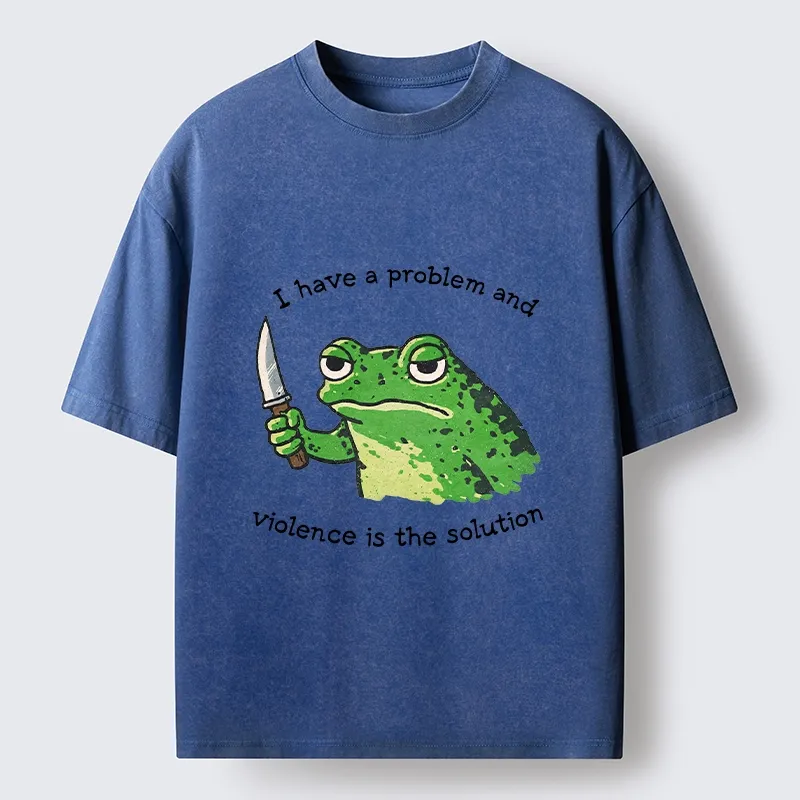 Tokyo-Tiger Funny Meme Knife Frog Washed T-Shirt