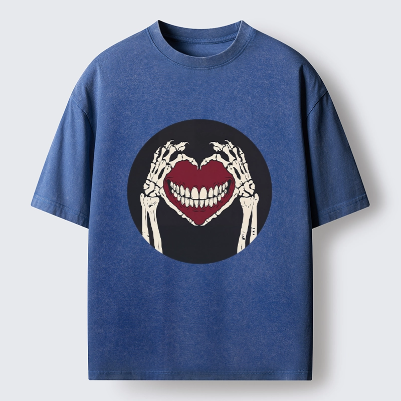 Tokyo-Tiger Skull Hand Love Sign Washed T-Shirt