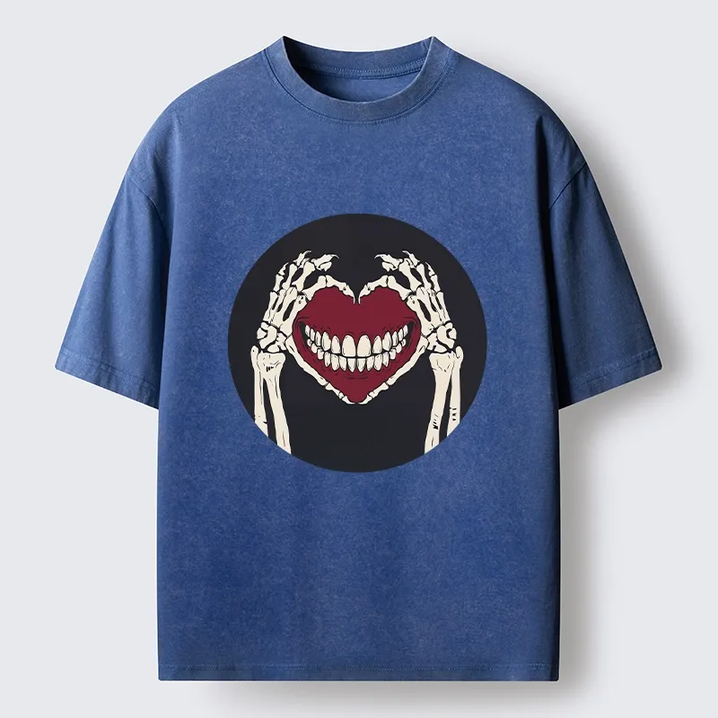 Tokyo-Tiger Skull Hand Love Sign Washed T-Shirt