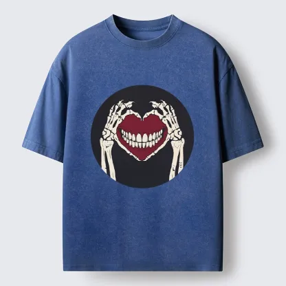 Tokyo-Tiger Skull Hand Love Sign Washed T-Shirt