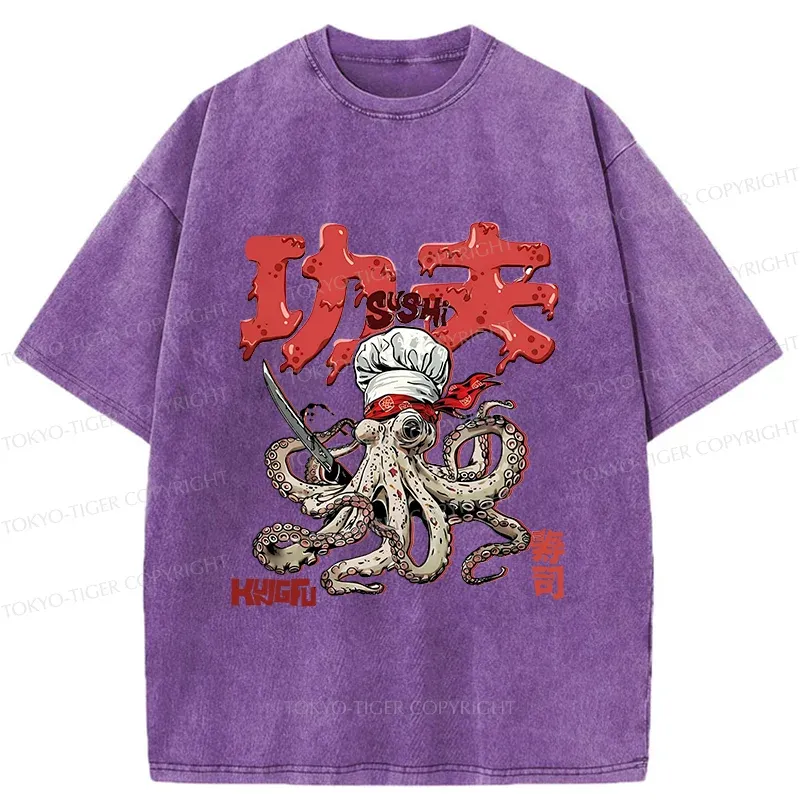 Tokyo-Tiger Octopus Chef Washed T-Shirt