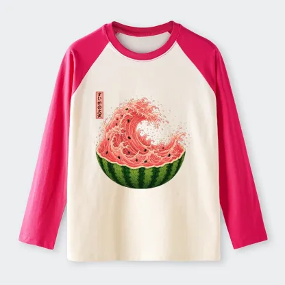 Tokyo-Tiger Watermelon Wave Summer Ukiyo Art Raglan Long Sleeve T-shirt