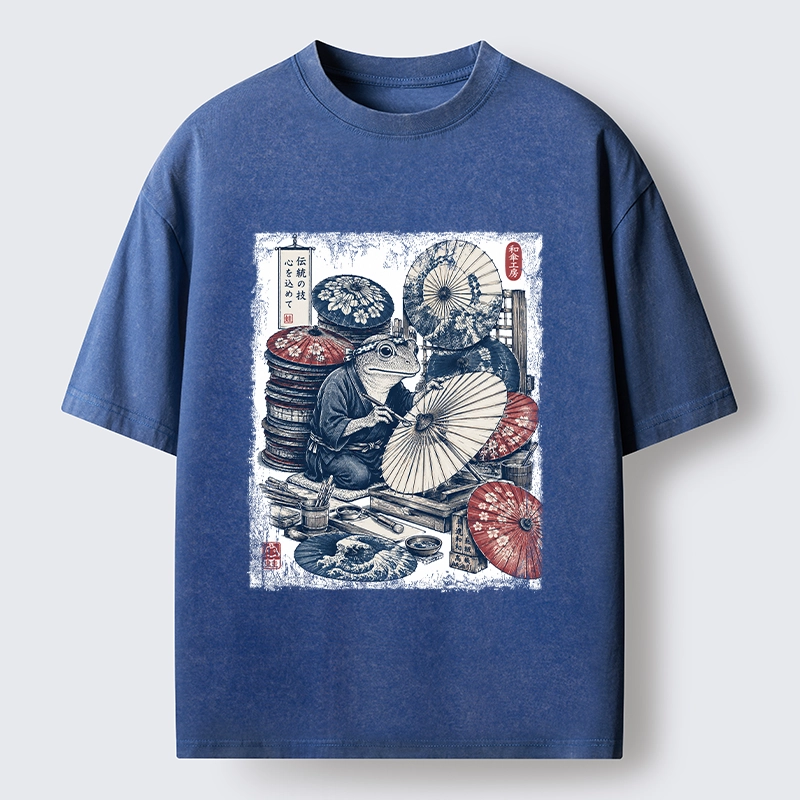 Tokyo-Tiger Umbrella Maker Frog Washed T-Shirt