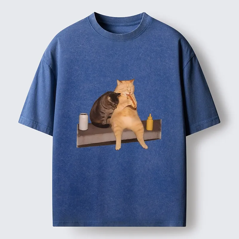Tokyo-Tiger Hot Dog Snack Cats Washed T-Shirt