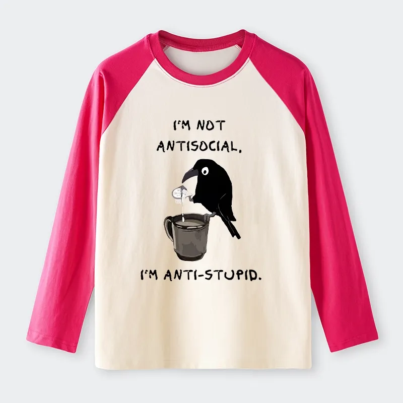 Tokyo-Tiger Cool Crow Sips Calm Coffee Alone Raglan Long Sleeve T-shirt