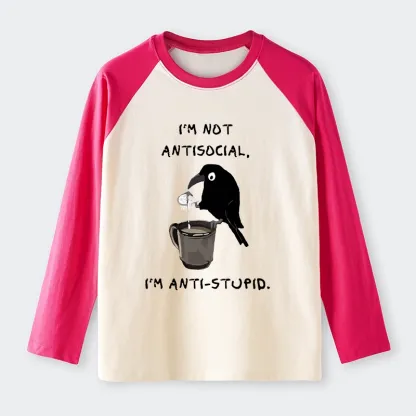 Tokyo-Tiger Cool Crow Sips Calm Coffee Alone Raglan Long Sleeve T-shirt