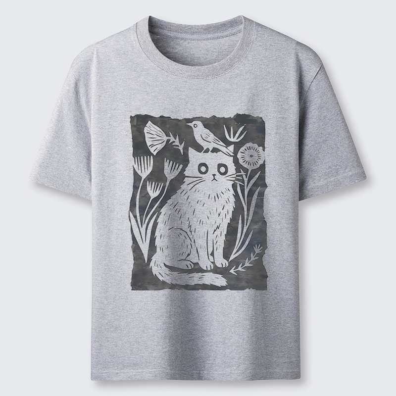 Tokyo-Tiger Folk Paper Cut Cat Bird Floral Art Classic T-Shirt