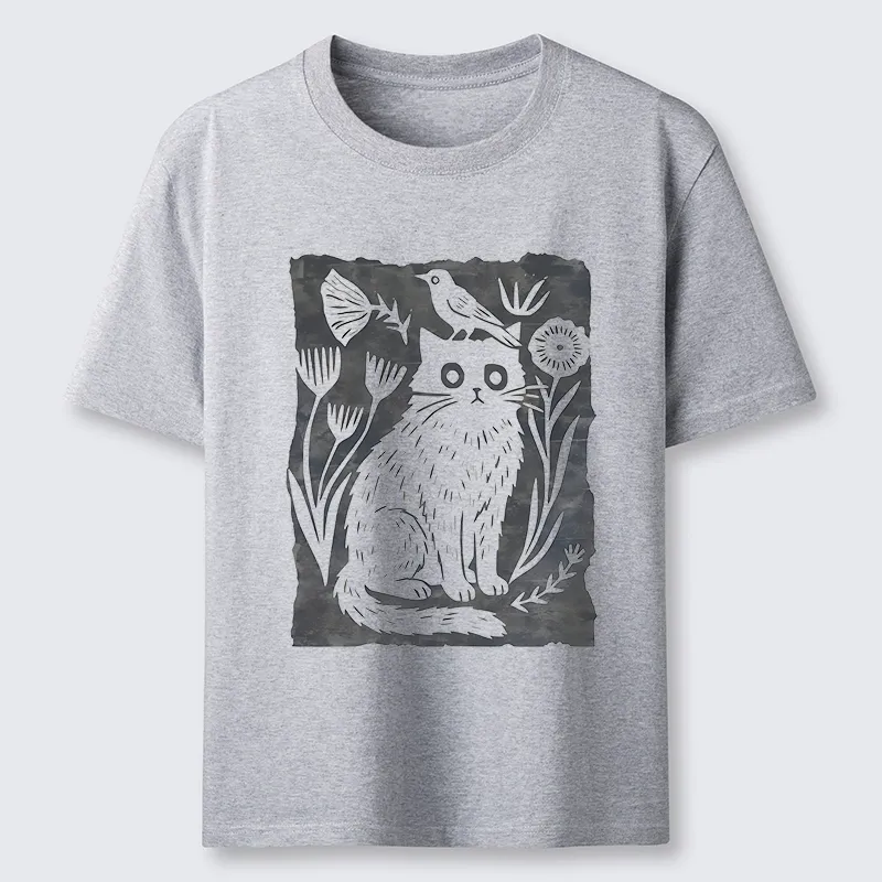 Tokyo-Tiger Folk Paper Cut Cat Bird Floral Art Classic T-Shirt Sale