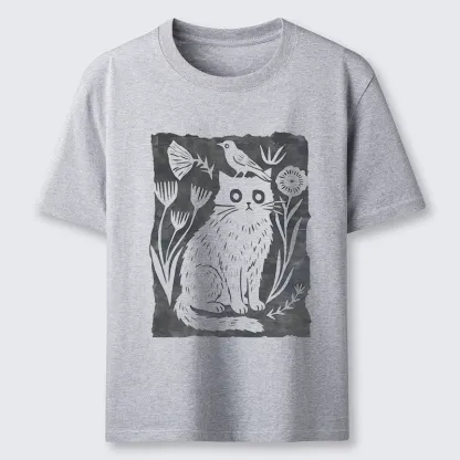 Tokyo-Tiger Folk Paper Cut Cat Bird Floral Art Classic T-Shirt