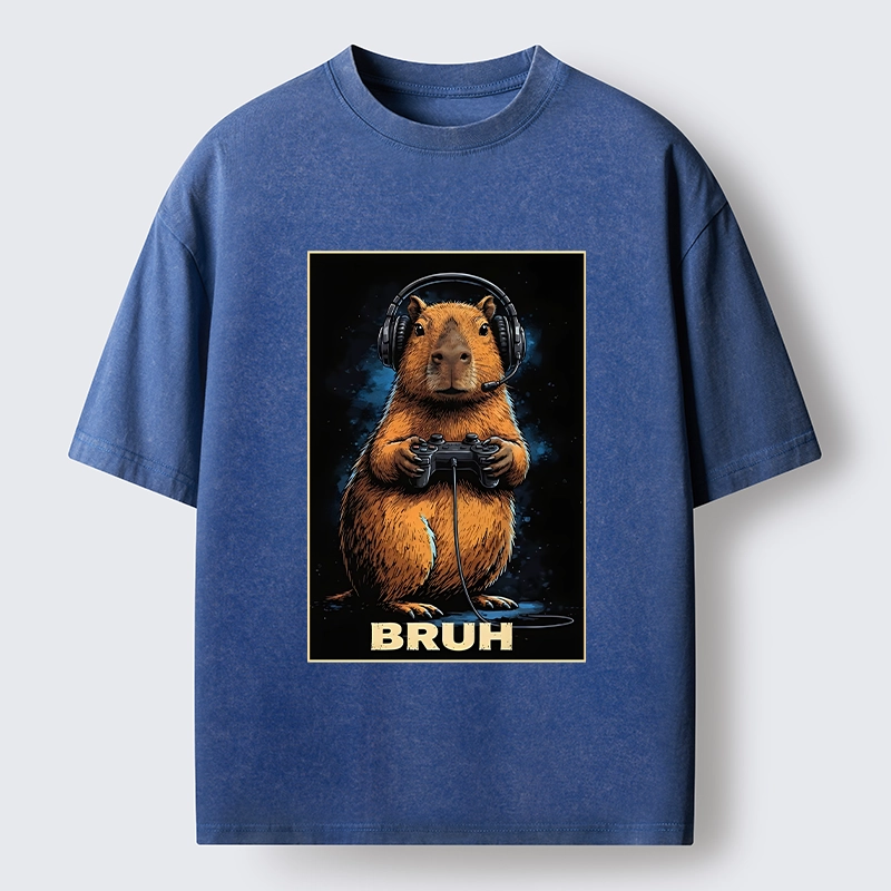 Tokyo-Tiger Gamer Capybara Meme Washed T-Shirt