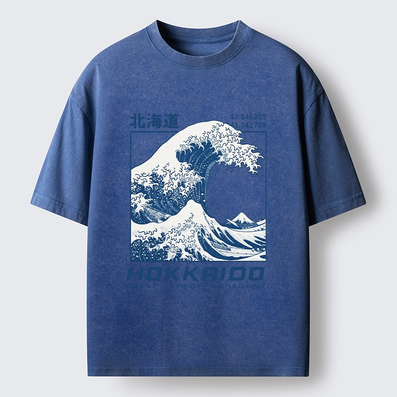 Tokyo-Tiger Hokkaido Wave Art Washed T-Shirt