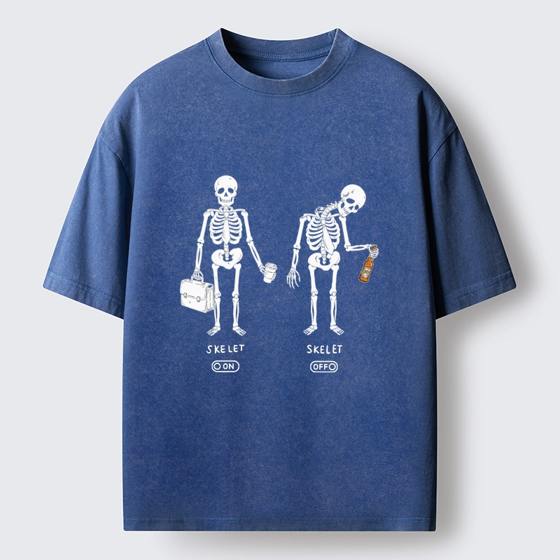 Tokyo-Tiger On Off Skull Daily Print Washed T-Shirt