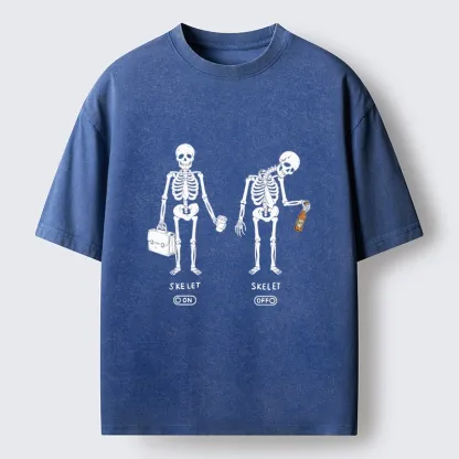 Tokyo-Tiger On Off Skull Daily Print Washed T-Shirt