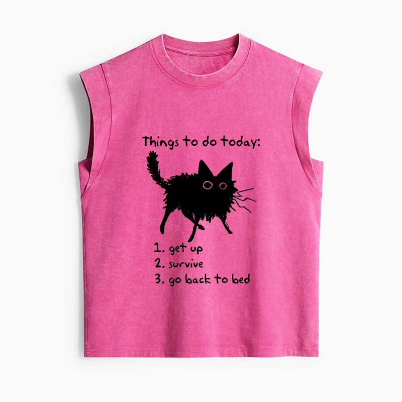 Tokyo-Tiger Lazy Cat Survive Day Funny Meme Women's Washed Tank Tops