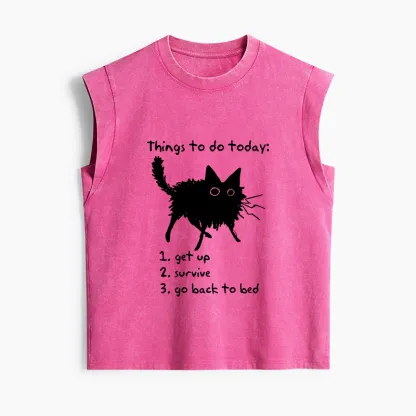 Tokyo-Tiger Lazy Cat Survive Day Funny Meme Women's Washed Tank Tops