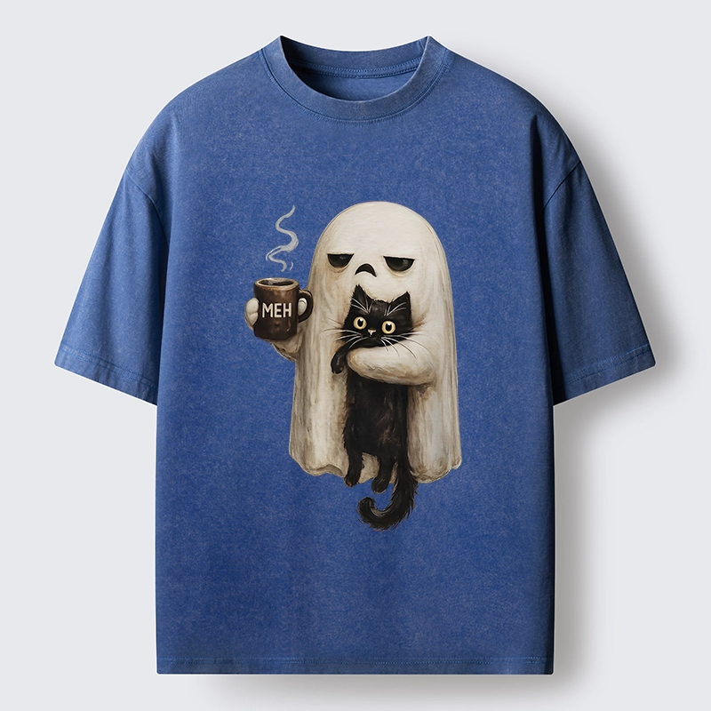 Tokyo-Tiger Ghost Cat Coffee Mood Washed T-Shirt