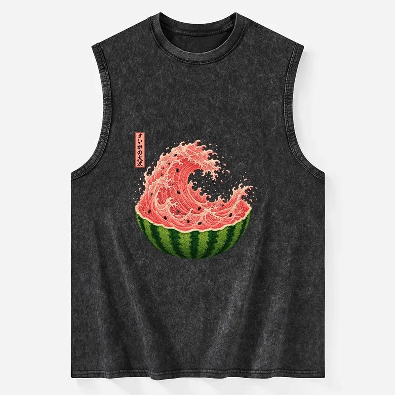 Tokyo-Tiger Watermelon Wave Summer Ukiyo Art Washed Tank