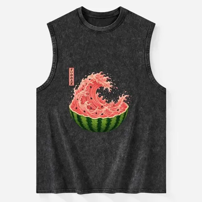 Tokyo-Tiger Watermelon Wave Summer Ukiyo Art Washed Tank