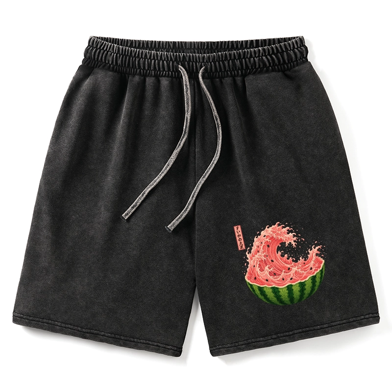 Tokyo-Tiger Watermelon Wave Summer Ukiyo Art Washed Shorts