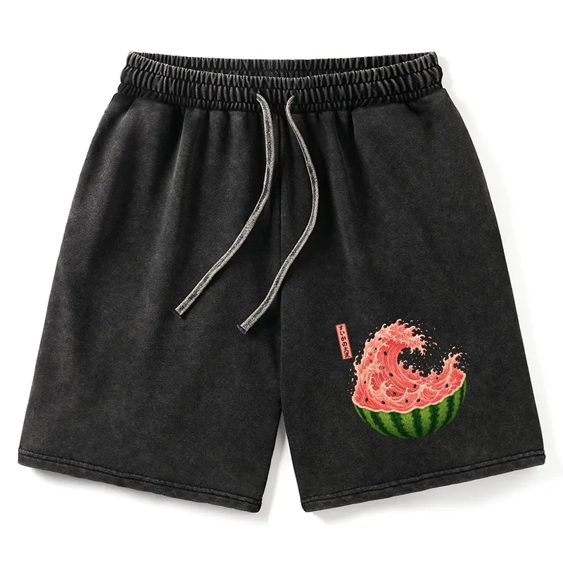 Tokyo-Tiger Watermelon Wave Summer Ukiyo Art Washed Shorts
