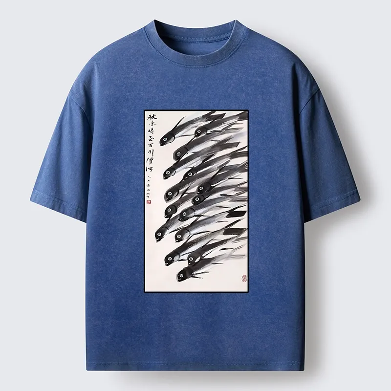 Tokyo-Tiger Ink Fish Art Washed T-Shirt