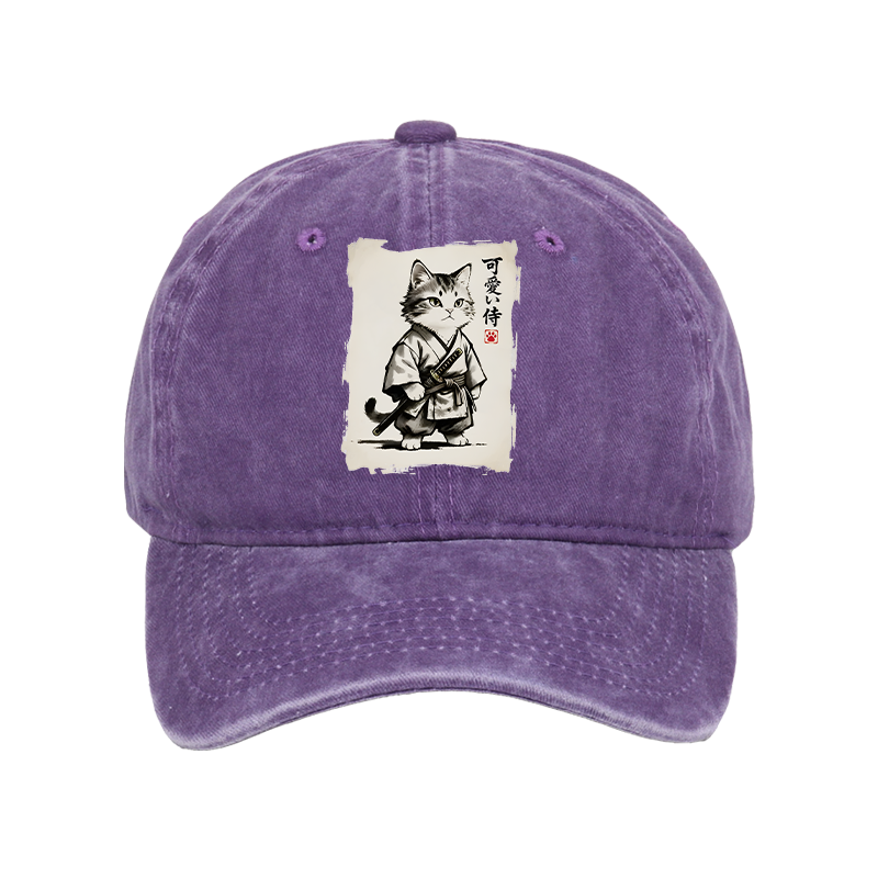 Tokyo-Tiger Japanese Samurai Cat Illustration Washed Cap