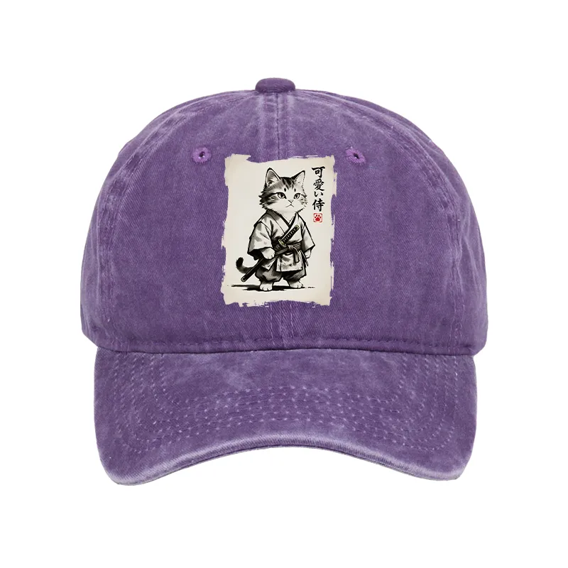 Tokyo-Tiger Japanese Samurai Cat Illustration Washed Cap