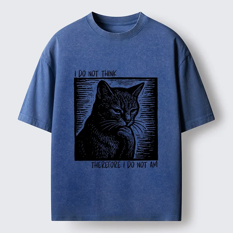 Tokyo-Tiger Philosophical Black Cat Meme Washed T-Shirt