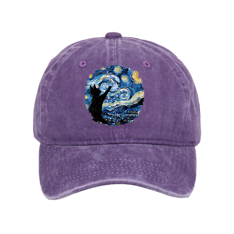 Tokyo-Tiger Starry Night Black Cat Washed Cap