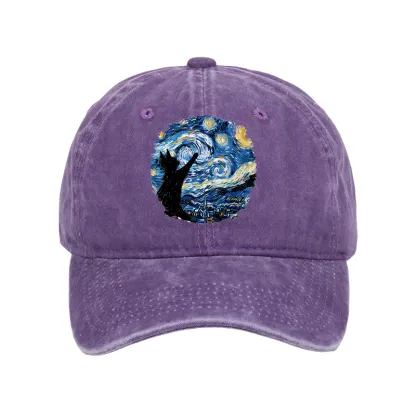 Tokyo-Tiger Starry Night Black Cat Washed Cap