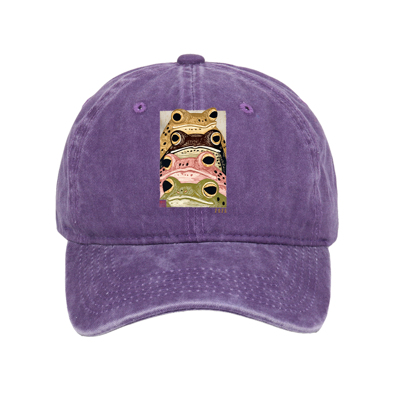 Tokyo-Tiger Whimsical Multi Colored Frog Art Washed Cap