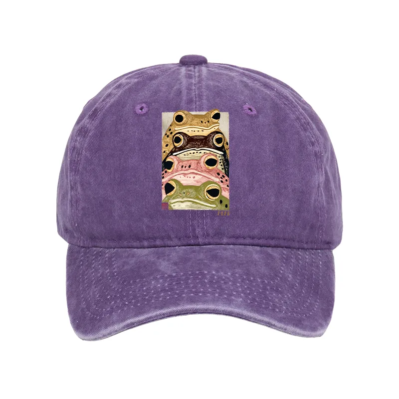 Tokyo-Tiger Whimsical Multi Colored Frog Art Washed Cap