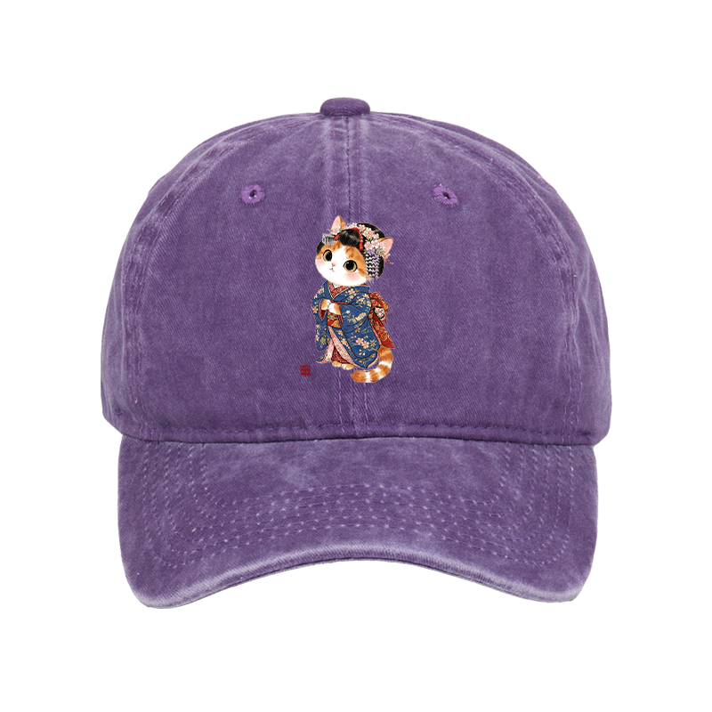 Tokyo-Tiger Cat Dressed As A Geisha Funny Washed Cap