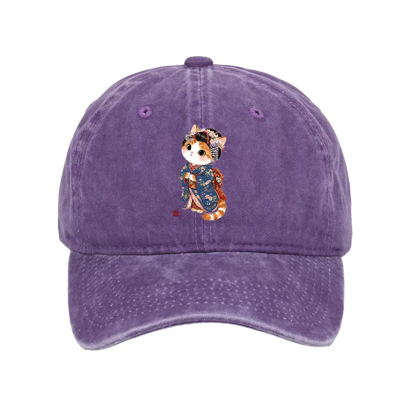 Tokyo-Tiger Cat Dressed As A Geisha Funny Washed Cap