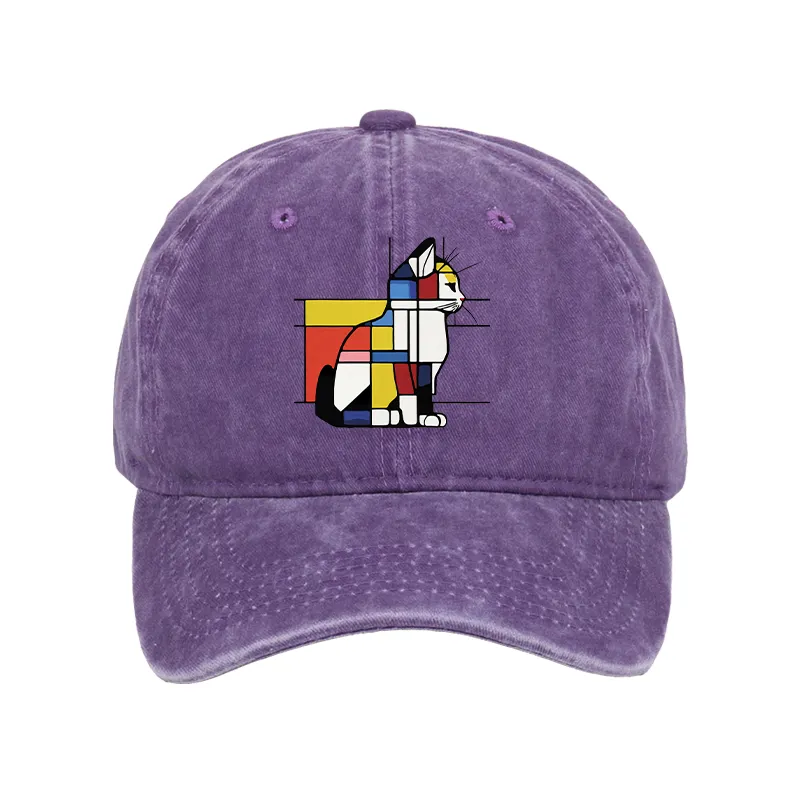 Tokyo-Tiger Geometric Cat Art In Primary Colors Washed Cap