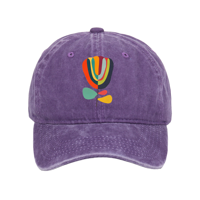 Tokyo-Tiger Colorful Flower Minimalist Print Washed Cap