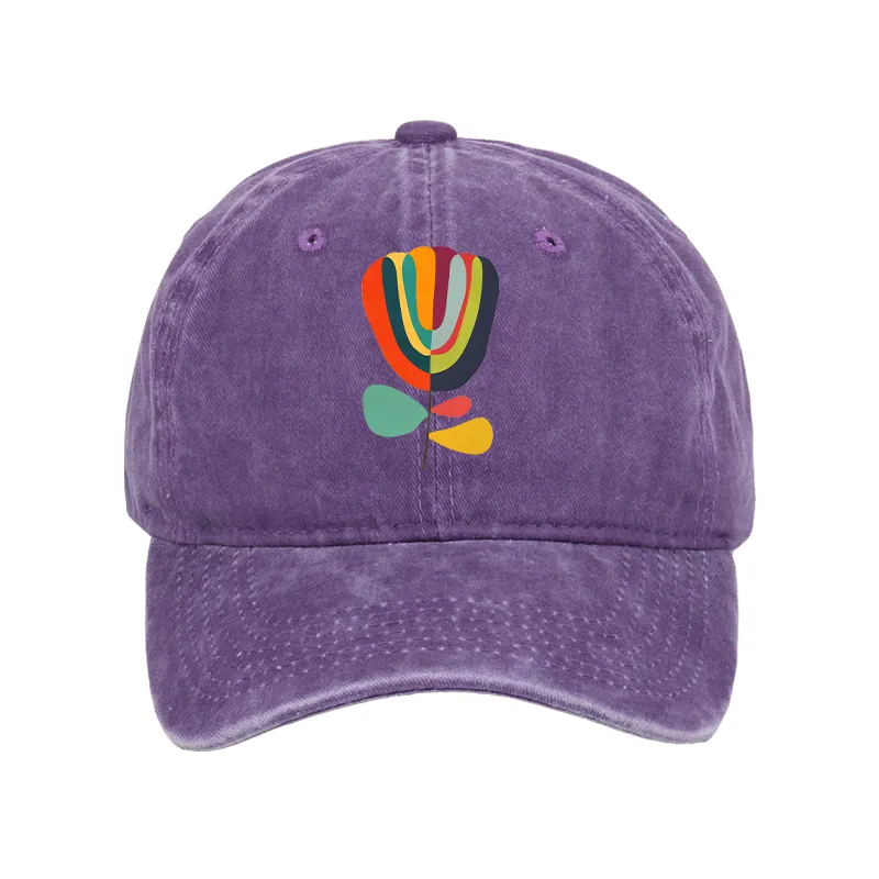 Tokyo-Tiger Colorful Flower Minimalist Print Washed Cap