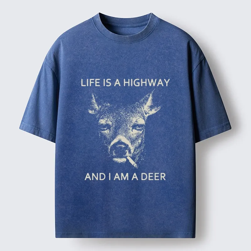 Tokyo-Tiger Life Is Highway Deer Washed T-Shirt