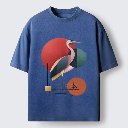 Tokyo-Tiger Geometric Crane Art Washed T-Shirt