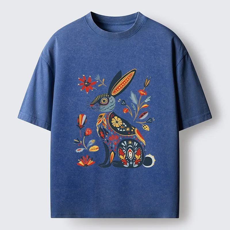 Tokyo-Tiger Folk Hare Bloom Washed T-Shirt