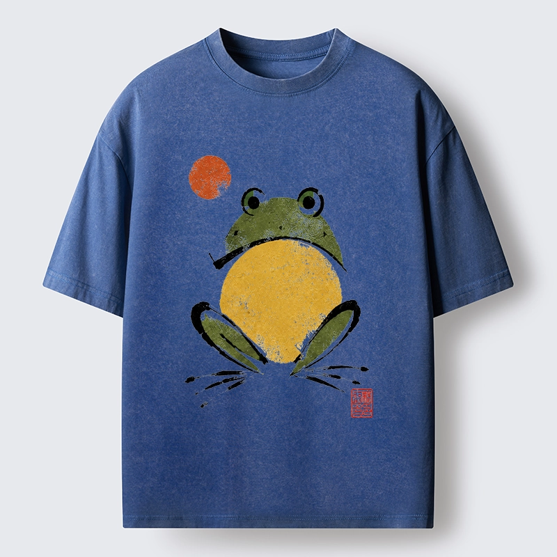 Tokyo-Tiger Ink Style Frog Art Washed T-Shirt
