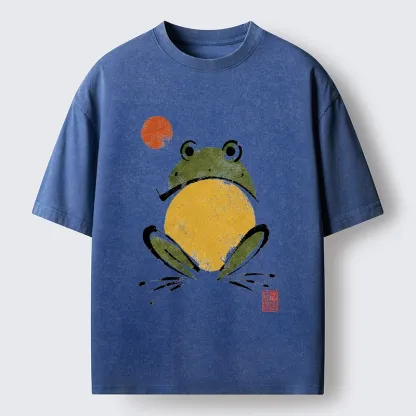 Tokyo-Tiger Ink Style Frog Art Washed T-Shirt
