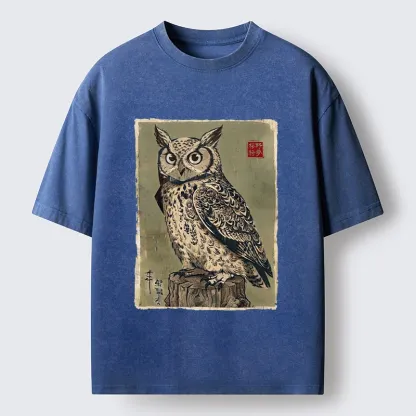 Tokyo-Tiger Wise Forest Owl Washed T-Shirt