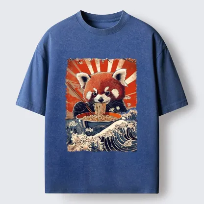Tokyo-Tiger Red Panda Noodle Fun Washed T-Shirt