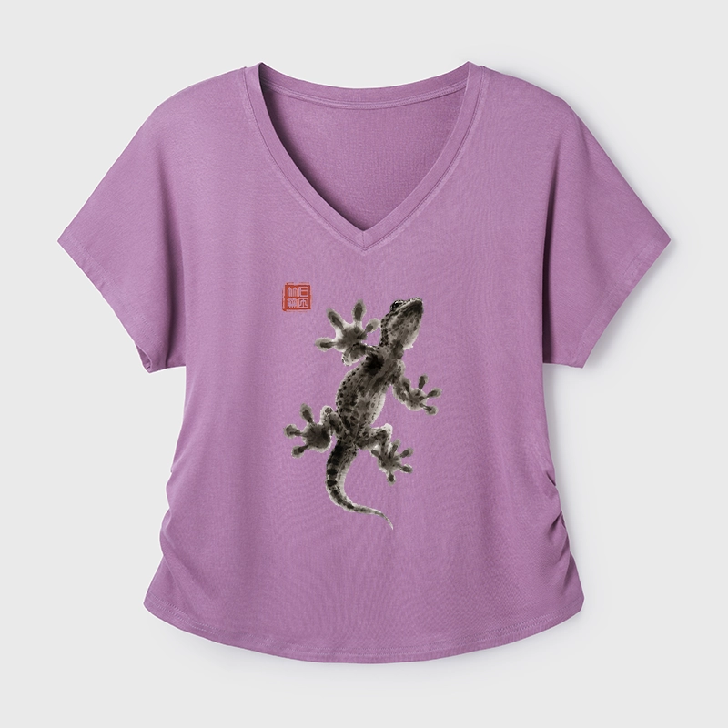 Tokyo-Tiger Minimal Asian Ink Brush Gecko Vibe Modal Dolman Sleeve T-Shirt