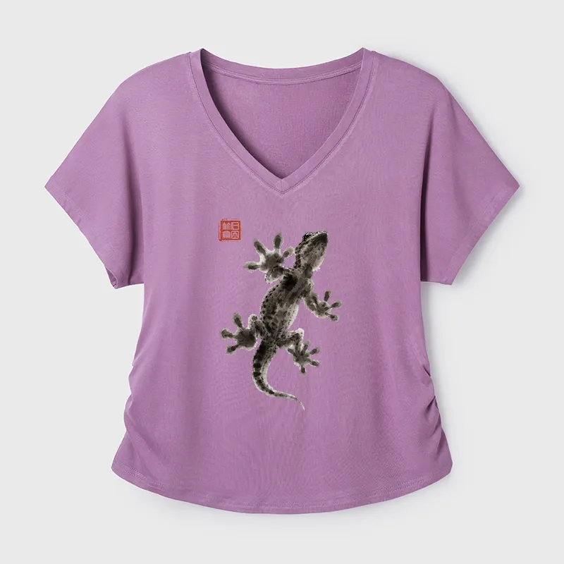 Tokyo-Tiger Minimal Asian Ink Brush Gecko Vibe Modal Dolman Sleeve T-Shirt
