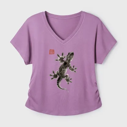 Tokyo-Tiger Minimal Asian Ink Brush Gecko Vibe Modal Dolman Sleeve T-Shirt
